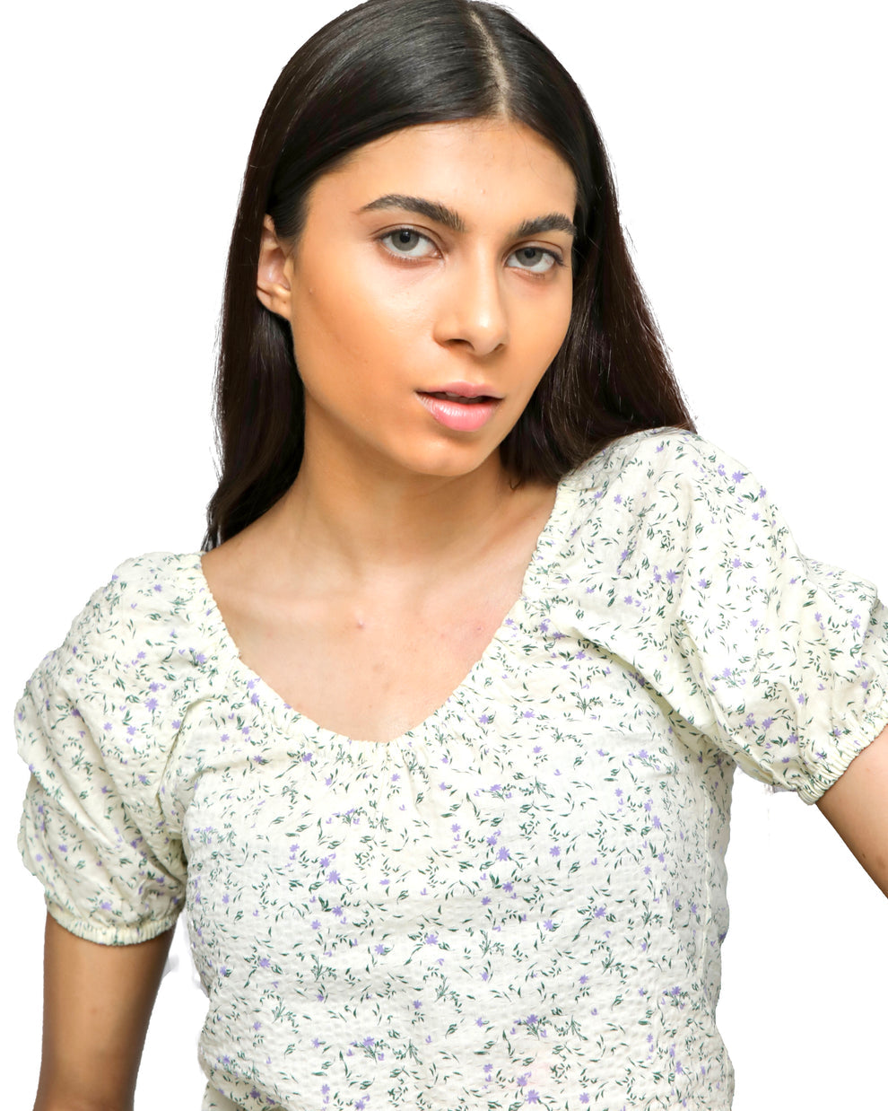 Sweetheart beige Shirred Shirt